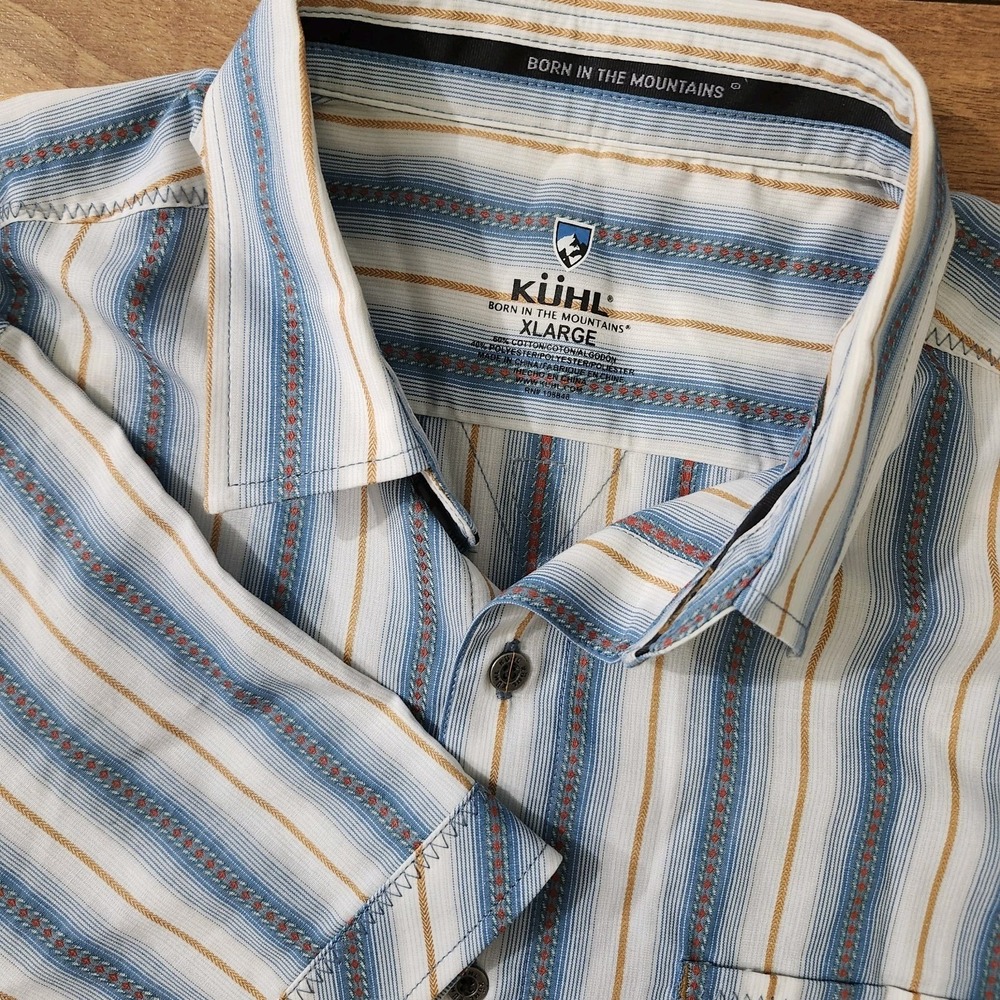 Kuhl Striped Short Sleeve Hiking Button Shirt Western Style Men's Size XL